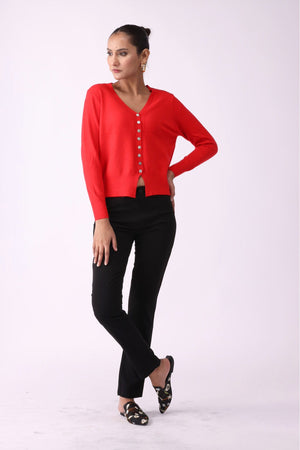 Long Sleeve V Neck Cardigan with Button - Negative Apparel