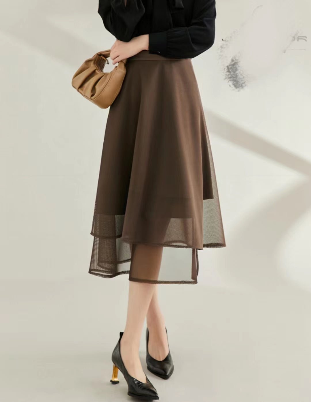 Mesh Net Buttoned Layered Skirt - Negative Apparel