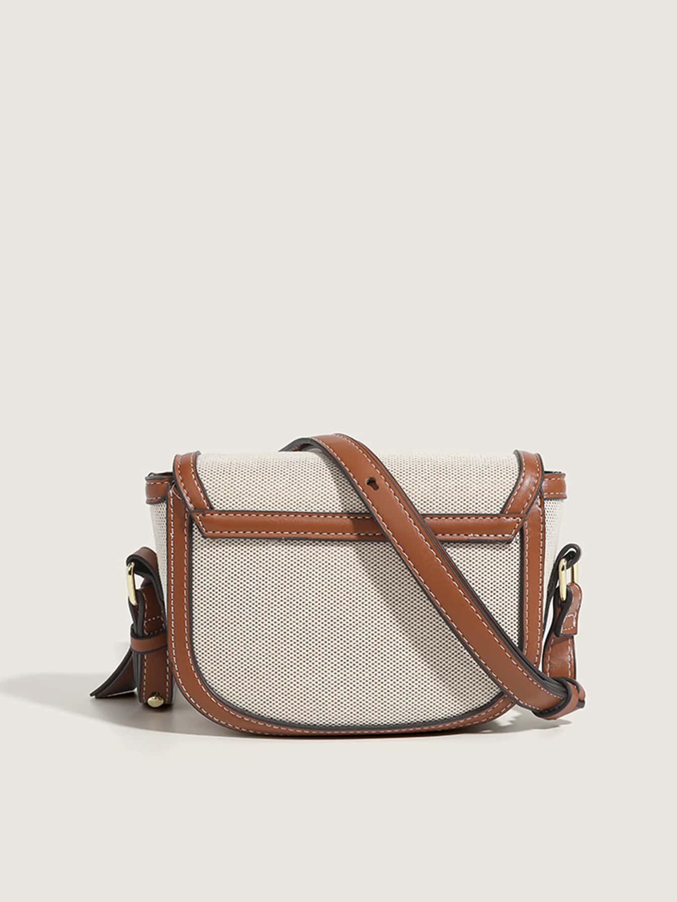 Metal Decor Saddle Bag Contrast Binding Flap Mini Stitching Saddle Bag - Negative Apparel