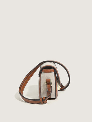 Metal Decor Saddle Bag Contrast Binding Flap Mini Stitching Saddle Bag - Negative Apparel