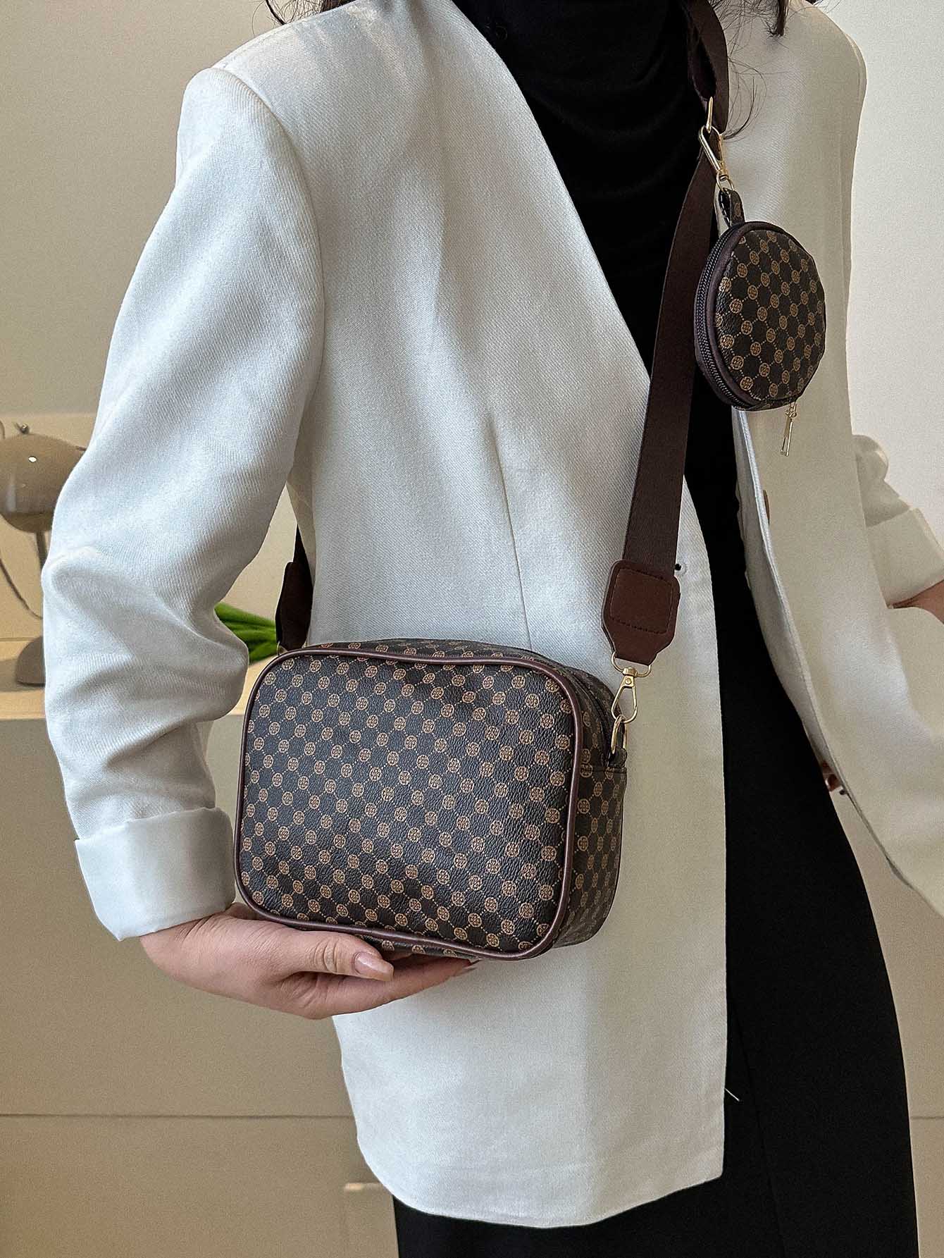 【BAON】Patten Square Mini Cross Bag Mini Geometric Pattern Square Bag With Coin Purse Crossbody