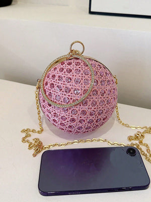 Mini Glittery Round Ball Handbag with Shiny Rhinestones - Negative Apparel