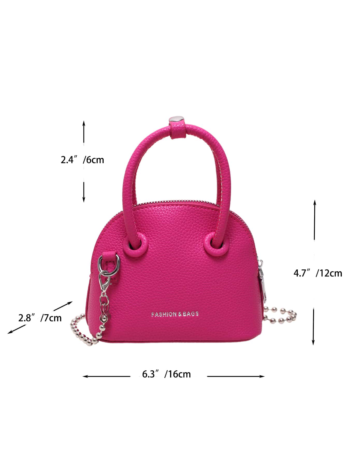 Mini Neon Pink Litchi Embossed Chain Dome Bag - Negative Apparel