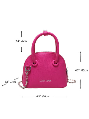 Mini Neon Pink Litchi Embossed Chain Dome Bag - Negative Apparel