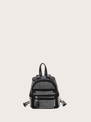 Mini Rhinestone Decor Functional Backpack - Negative Apparel