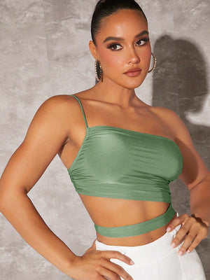 One Shoulder Cut Out Ruched Side Crop Top - Negative Apparel
