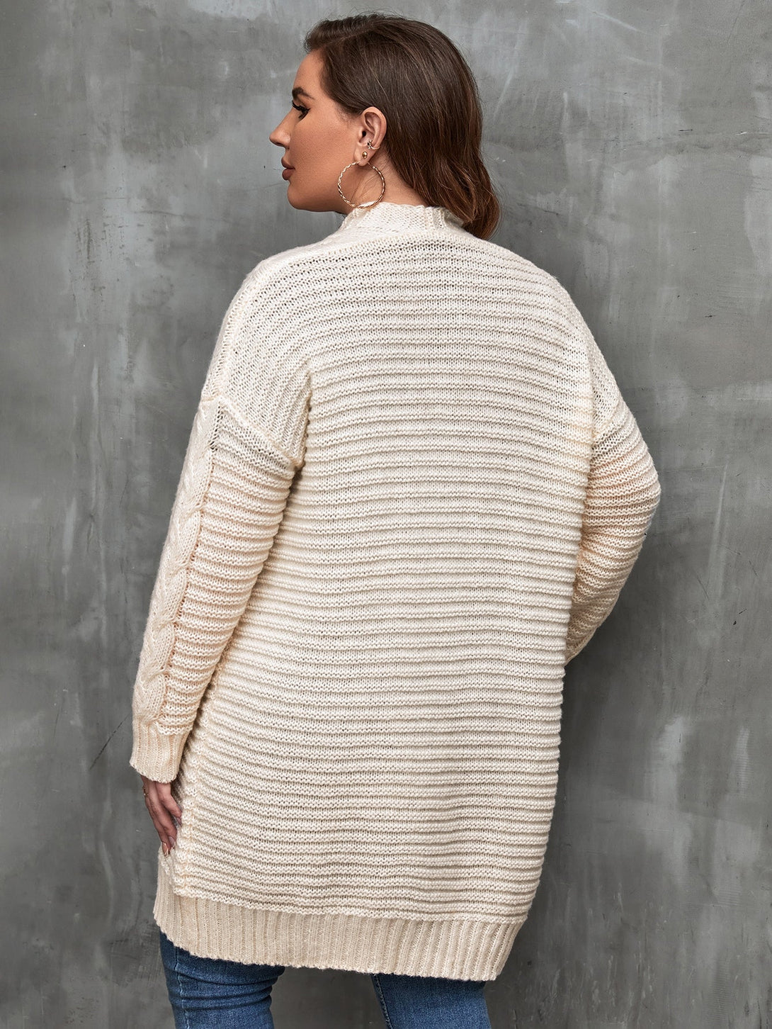 Plus Cable Knit Drop Shoulder Duster Cardigan - Negative Apparel