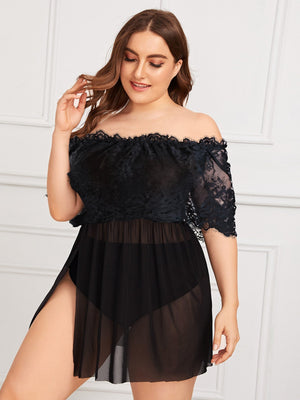 Plus Contrast Lace Sheer Mesh Dress - Negative Apparel