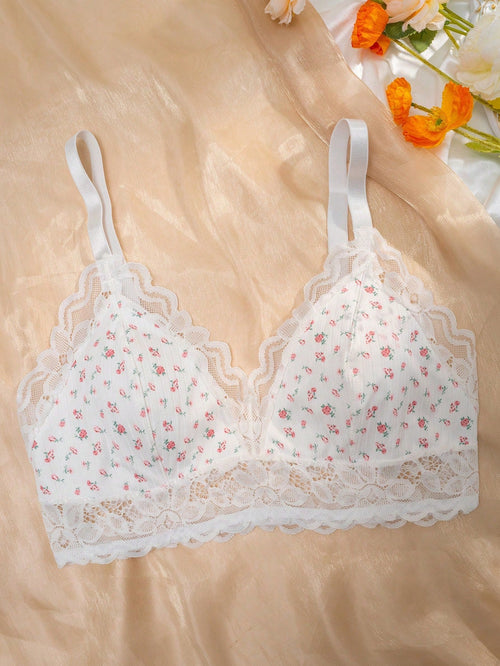 Classic Sexy Plus Size Women's Lace Bra With Flower Print Panties