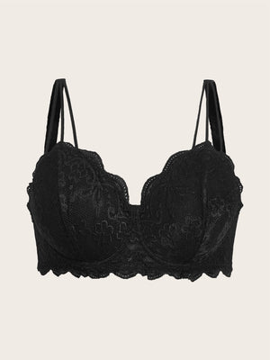 Plus Floral Lace Scallop Trim Underwire Bra - Negative Apparel