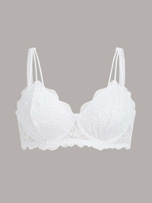 Plus Floral Lace Scallop Trim Underwire Bra - Negative Apparel