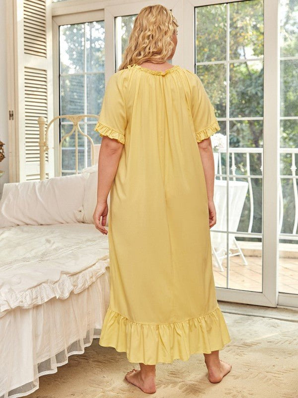 Plus Frill Trim Ruffle Hem Night Dress - Negative Apparel