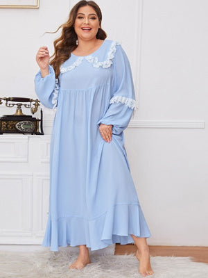 Plus Lace Trim Ruffle Hem Nightdress - Negative Apparel