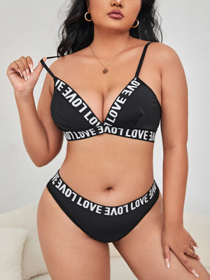 Plus Letter Tape Lingerie Set - Negative Apparel