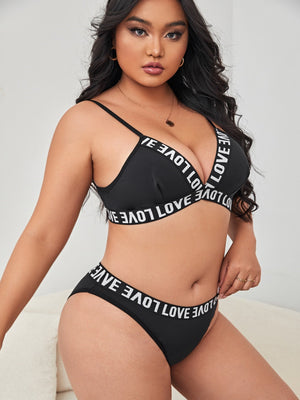 Plus Letter Tape Lingerie Set - Negative Apparel