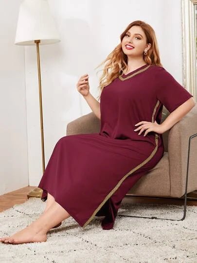 Plus Size Nightdress Tribal Partition Vermillion Casual - Negative Apparel