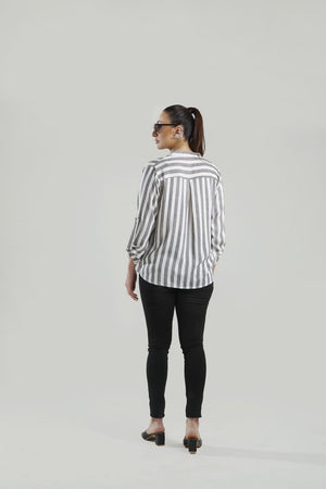 Pocket Patched Roll Up Sleeve Blouse - Negative Apparel