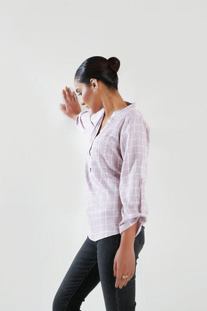 Pocket Patched Roll Up Sleeve Blouse - Negative Apparel