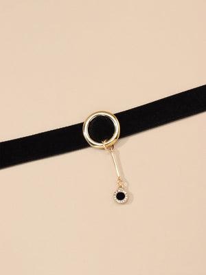 Rhinestone Decor Round Charm Choker Goth Punk Jewelry - Negative Apparel
