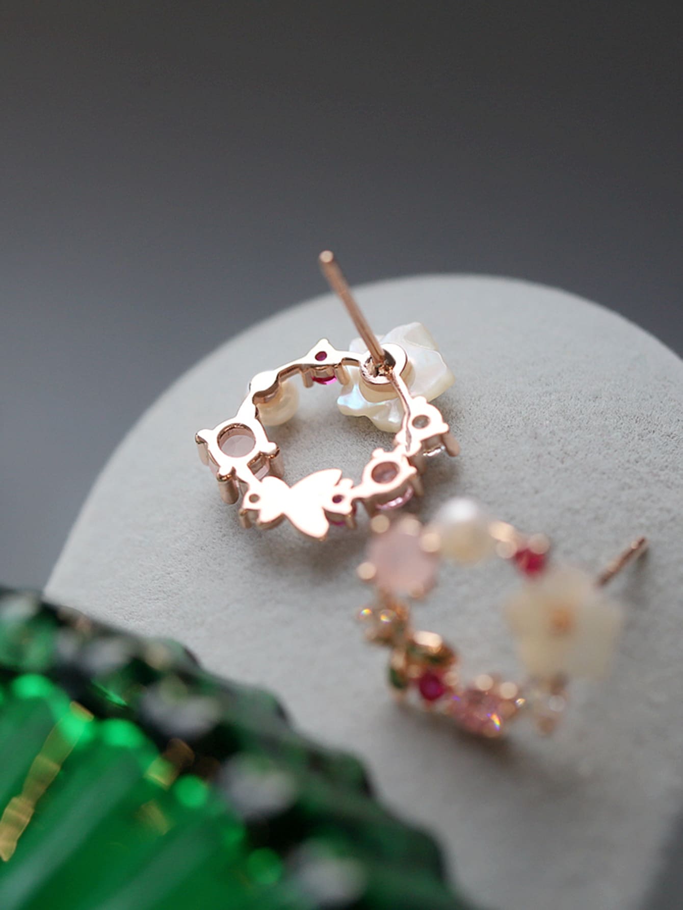 Rhinestone & Flower Decor Stud Earrings - Negative Apparel