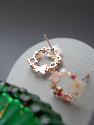 Rhinestone & Flower Decor Stud Earrings - Negative Apparel