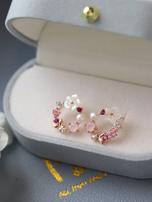 Rhinestone & Flower Decor Stud Earrings - Negative Apparel