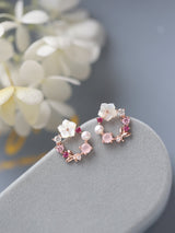Rhinestone & Flower Decor Stud Earrings - Negative Apparel