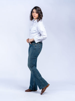 Rough Waist and Hem Flare Leg Jeans - Negative Apparel