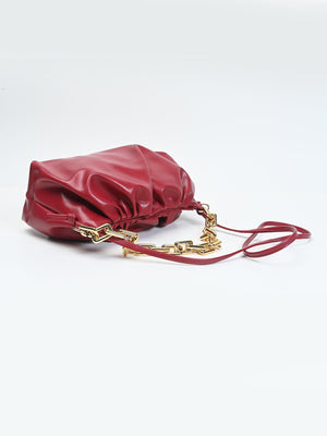 Ruched Detail Strapped Bag With Magnetic Lock and Chain - Negative Apparel