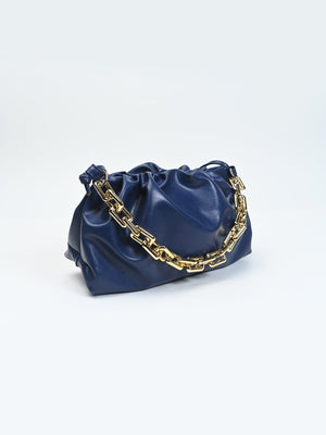 Ruched Detail Strapped Bag With Magnetic Lock and Chain - Negative Apparel