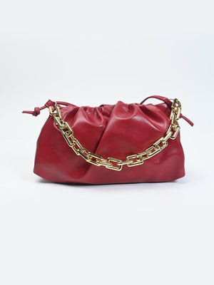 Ruched Detail Strapped Bag With Magnetic Lock and Chain - Negative Apparel