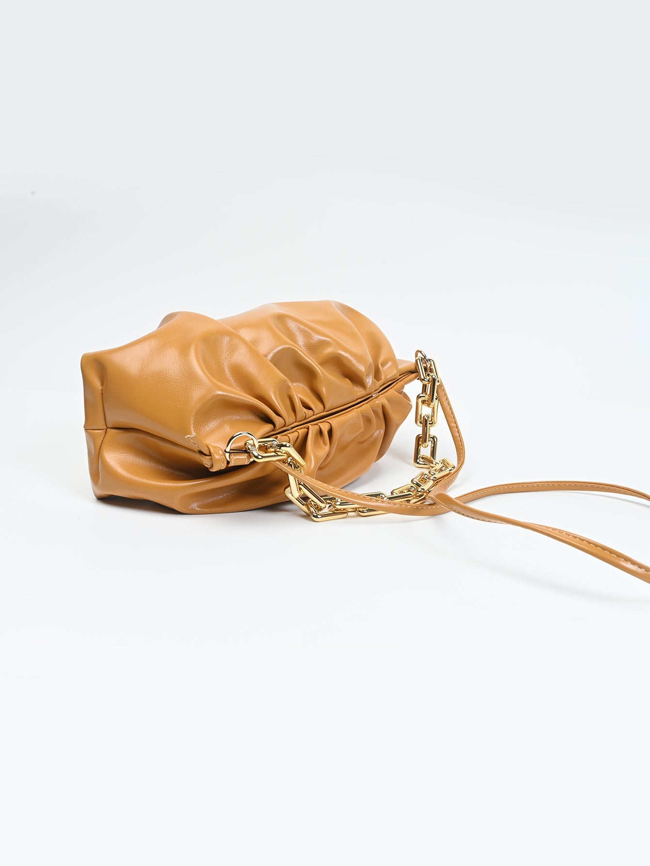 Ruched Detail Strapped Bag With Magnetic Lock and Chain - Negative Apparel