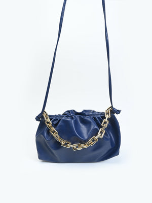 Ruched Detail Strapped Bag With Magnetic Lock and Chain - Negative Apparel