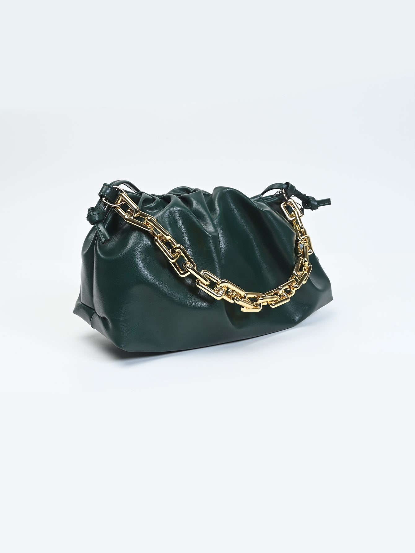 Ruched Detail Strapped Bag With Magnetic Lock and Chain - Negative Apparel