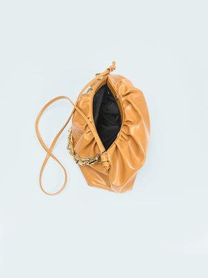 Ruched Detail Strapped Bag With Magnetic Lock and Chain - Negative Apparel