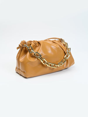 Ruched Detail Strapped Bag With Magnetic Lock and Chain - Negative Apparel