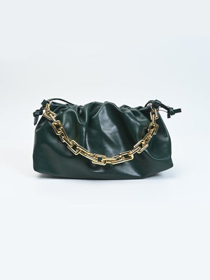 Ruched Detail Strapped Bag With Magnetic Lock and Chain - Negative Apparel