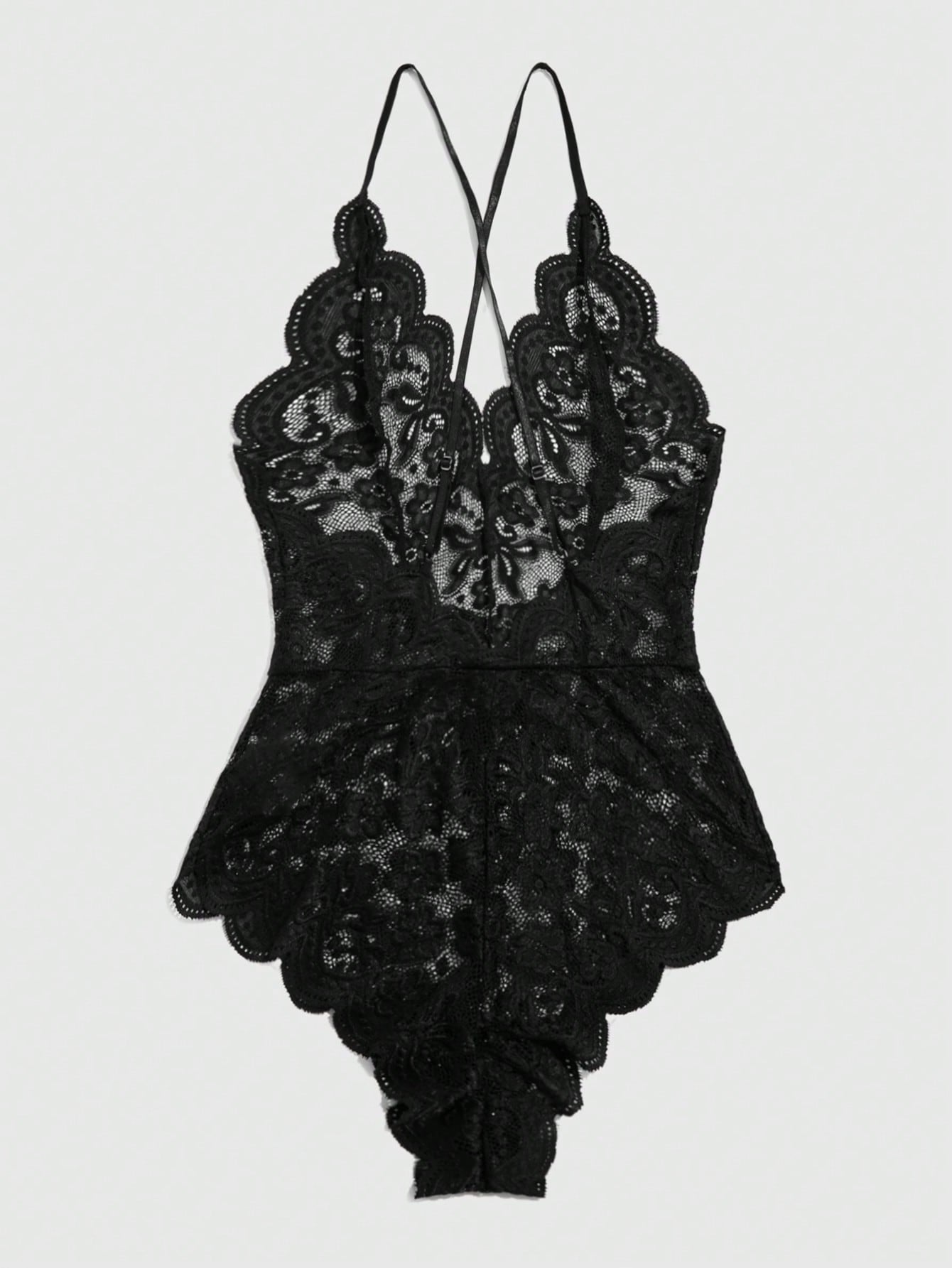 Scallop Floral Lace Teddy Bodysuit - Negative Apparel