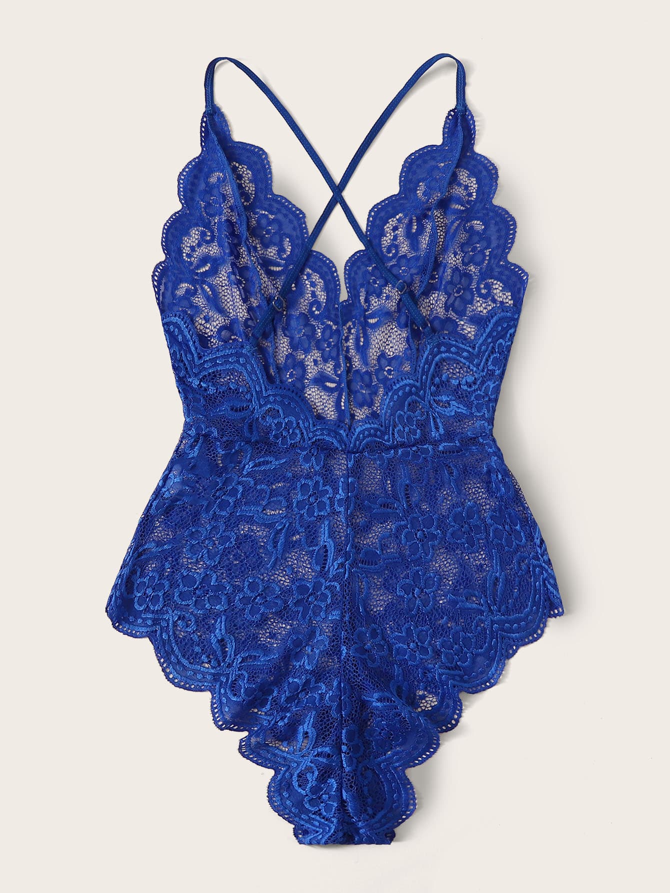 Scallop Floral Lace Teddy Bodysuit Negative Apparel