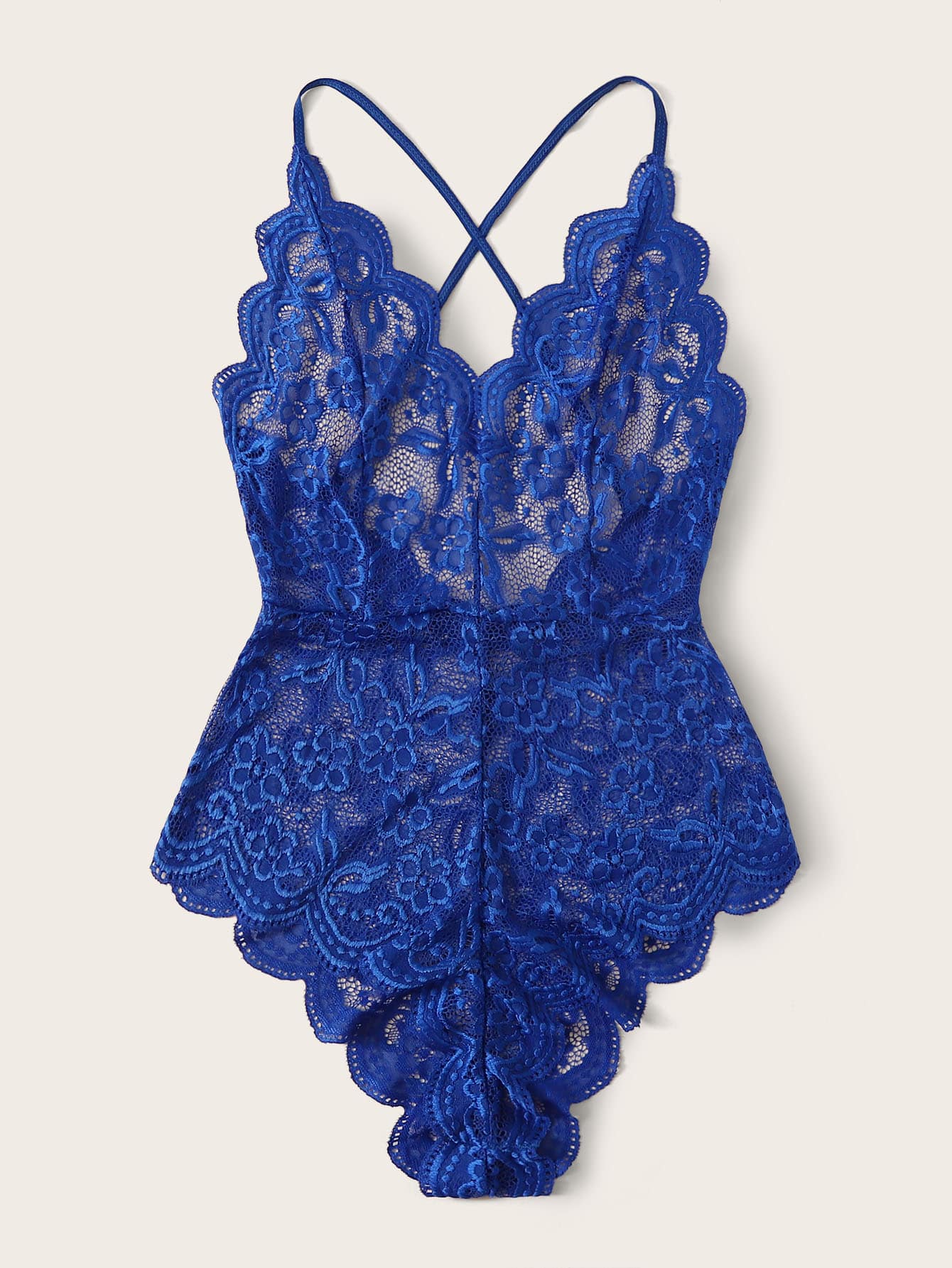 Scallop Floral Lace Teddy Bodysuit - Negative Apparel