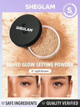 SHEGLAM Baked Glow Setting Powder-Cappuccino  Oil Control Loose Setting Powder Translucent Pore-less Flawless Smooths Fine Lines Glowy Powder Black Friday Winter Powder - Negative Apparel