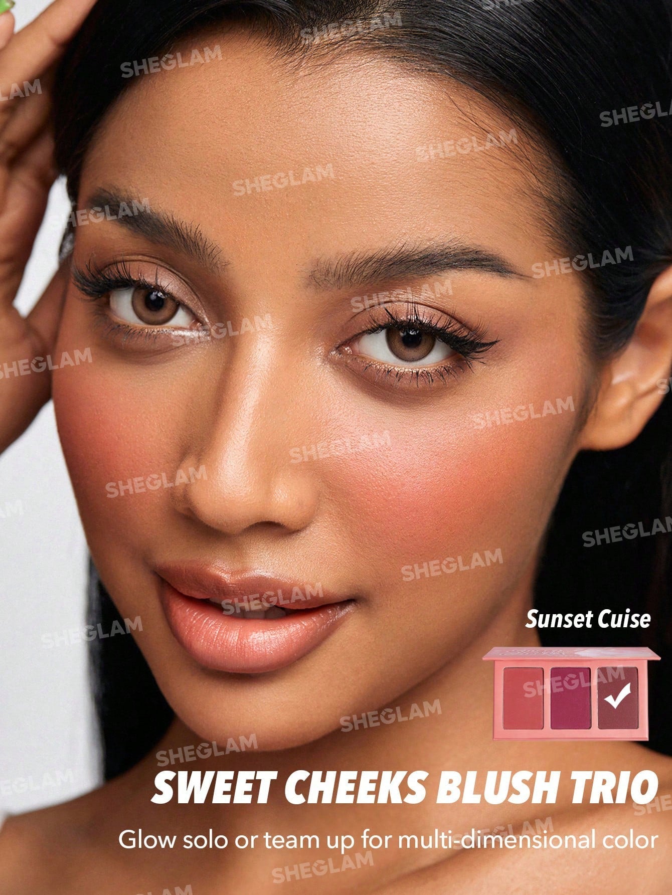 SHEGLAM Sweet Cheeks Blush Trio-Enamored 3-Clolor Powder Blush Palette - Negative Apparel