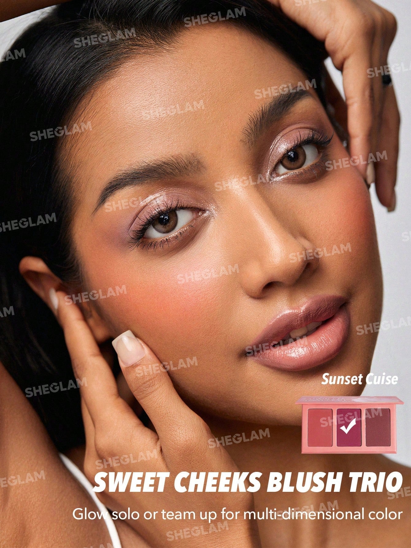 SHEGLAM Sweet Cheeks Blush Trio-Enamored 3-Clolor Powder Blush Palette - Negative Apparel