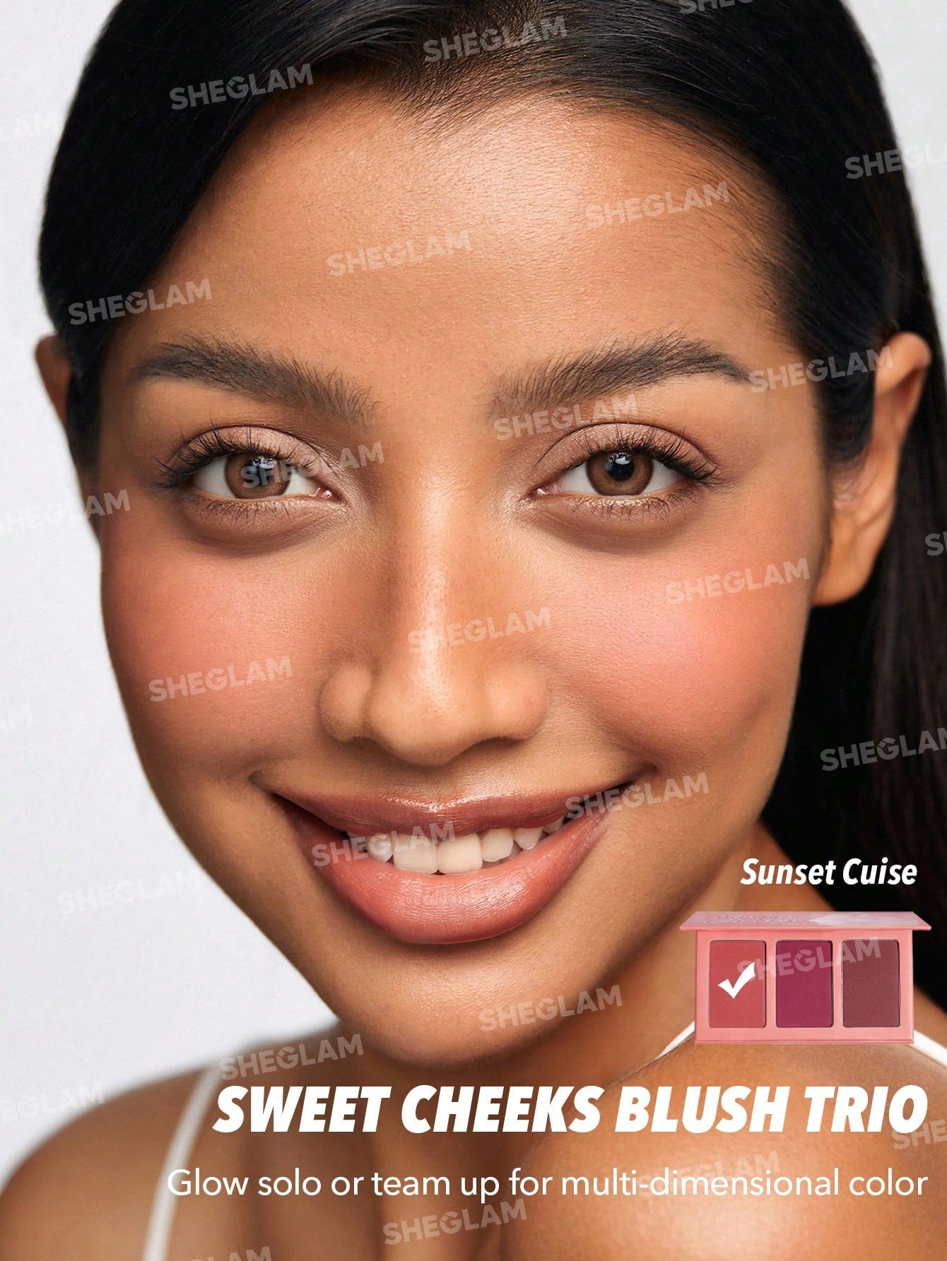 SHEGLAM Sweet Cheeks Blush Trio-Enamored 3-Clolor Powder Blush Palette - Negative Apparel