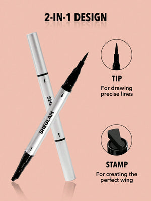 SHEGLAM Wing It Waterproof Liner Duo - Black 2 In 1 Waterproof Liquid Eyeliner - Negative Apparel