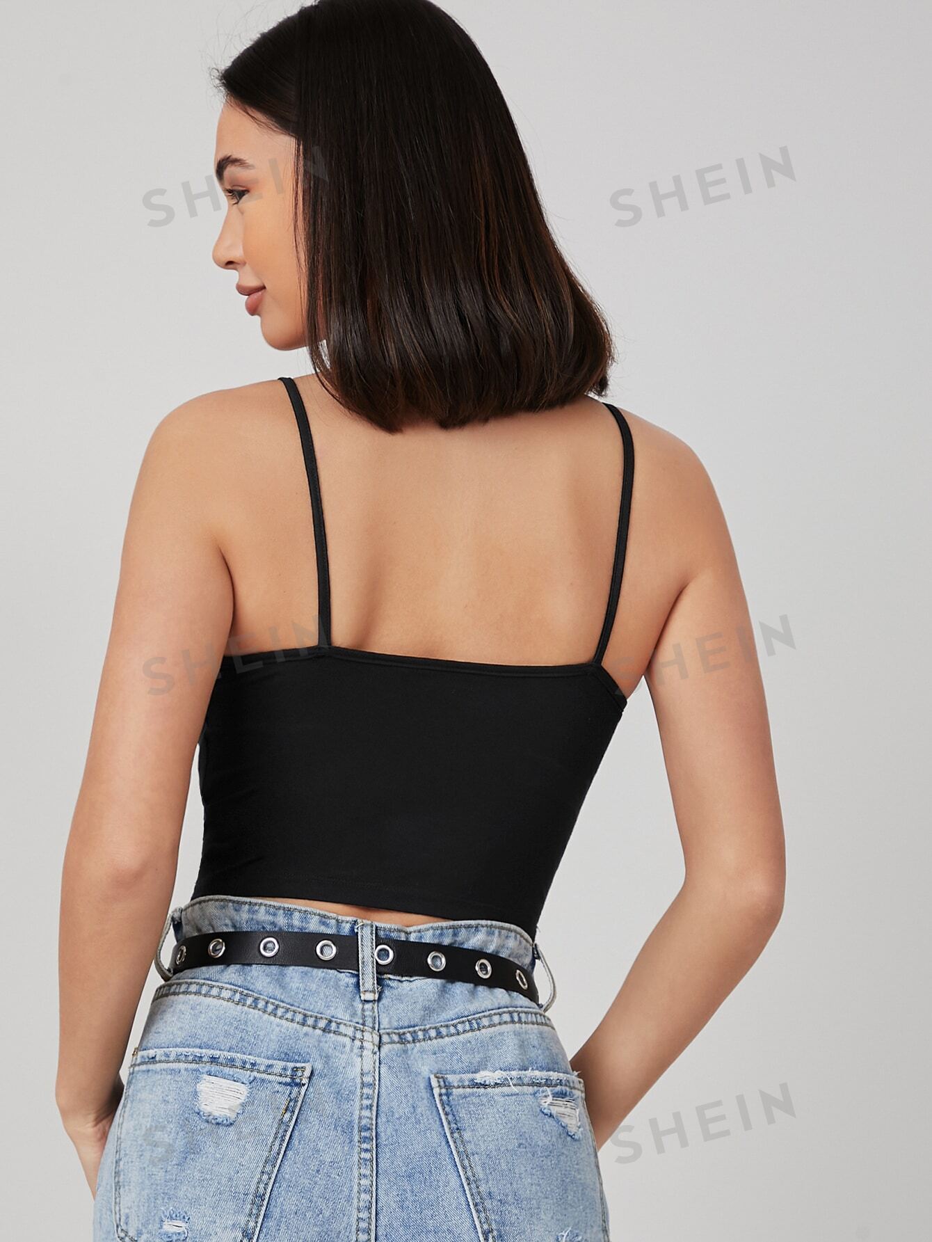 SHEIN BASICS Solid Form Fitted Crop Cami Top - Negative Apparel