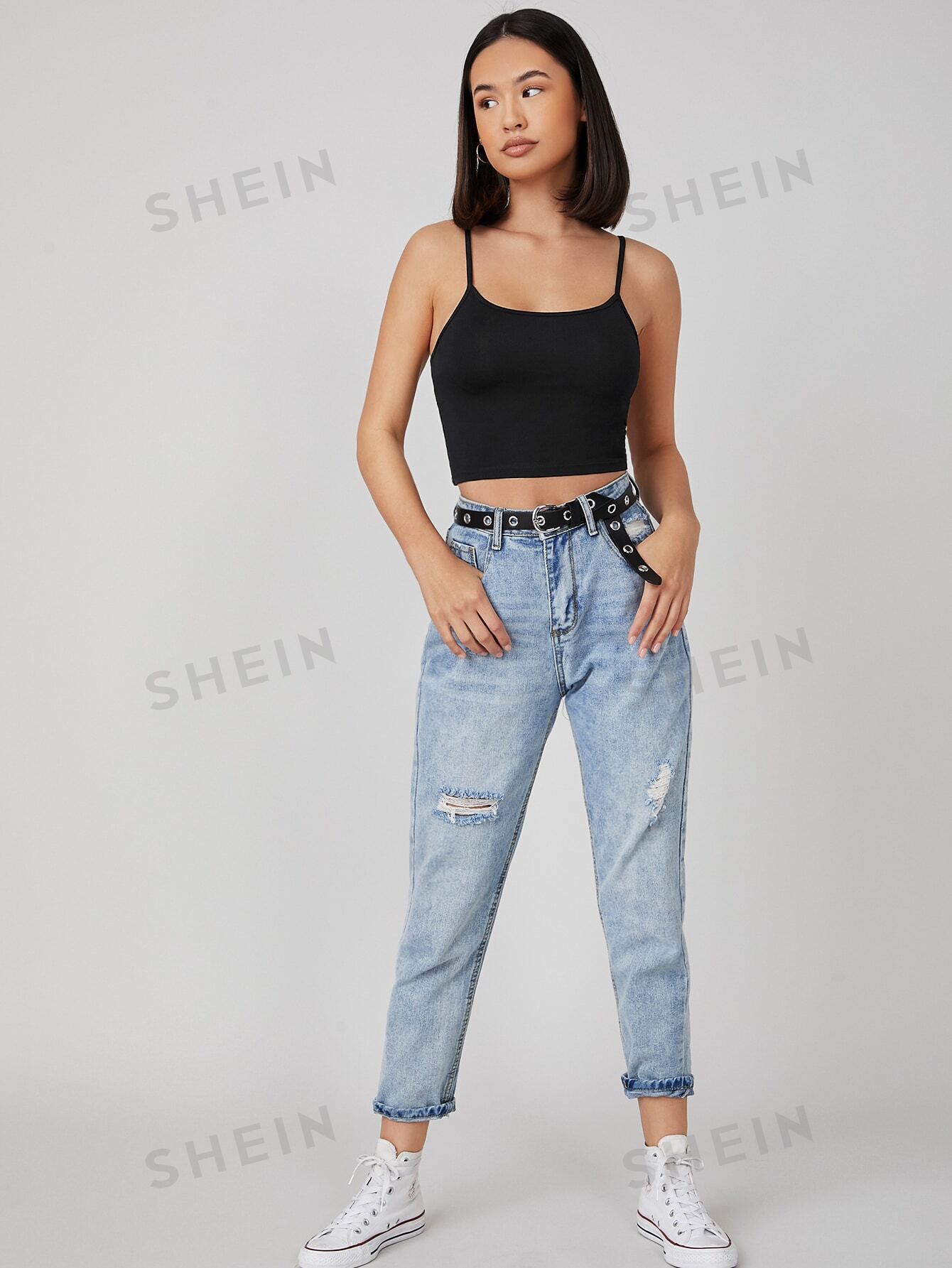 SHEIN BASICS Solid Form Fitted Crop Cami Top - Negative Apparel