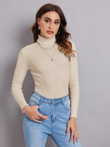 SHEIN BIZwear Turtleneck Ribbed Knit Sweater Workwear - Negative Apparel