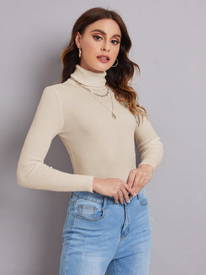 SHEIN BIZwear Turtleneck Ribbed Knit Sweater Workwear - Negative Apparel