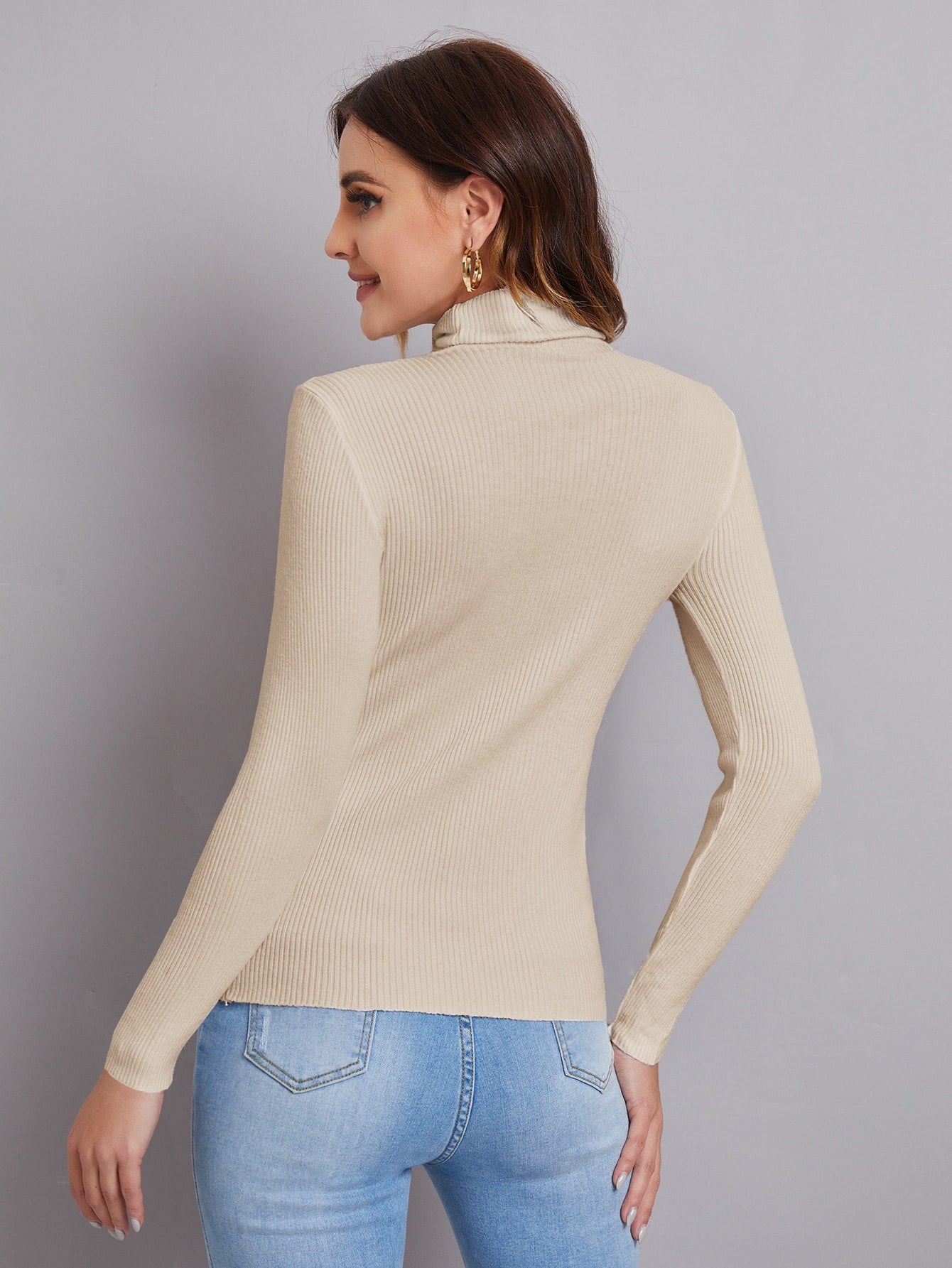 SHEIN BIZwear Turtleneck Ribbed Knit Sweater Workwear - Negative Apparel